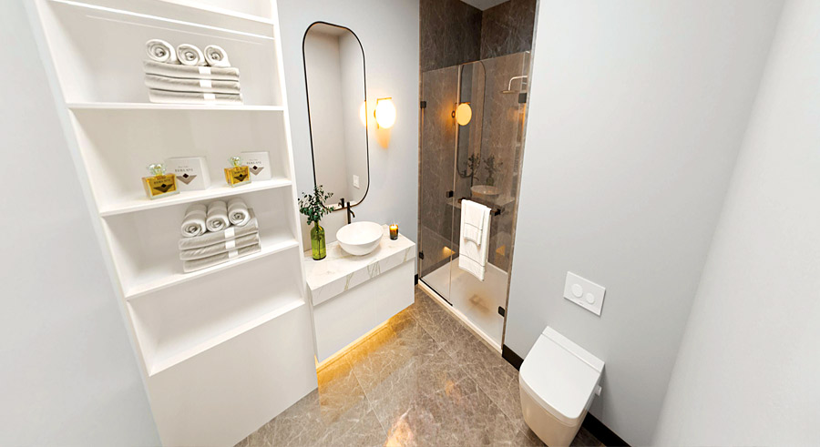 Vue 3D de la salle de bain d'un appartement du programme immobilier neuf à Besançon